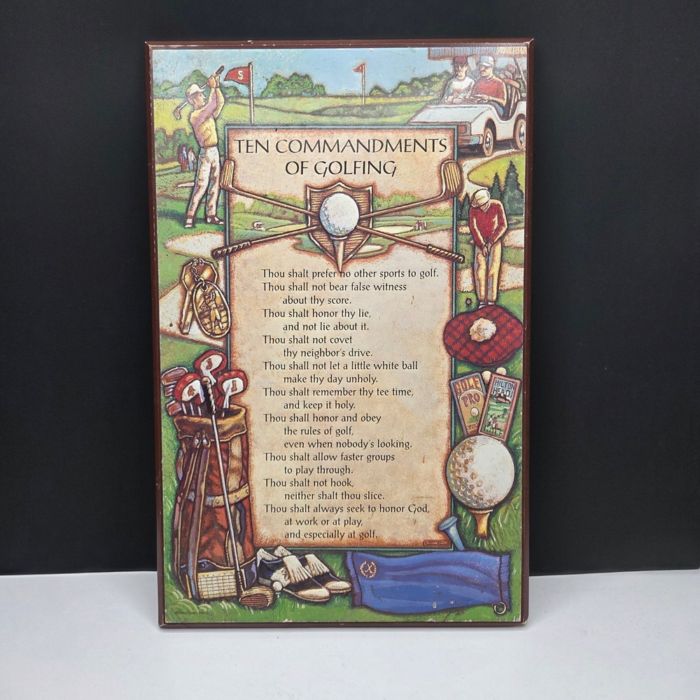 Abbey Press Ten Commandments of Golfing Wall Plaque Vintage Wood Sign 9x14 Green